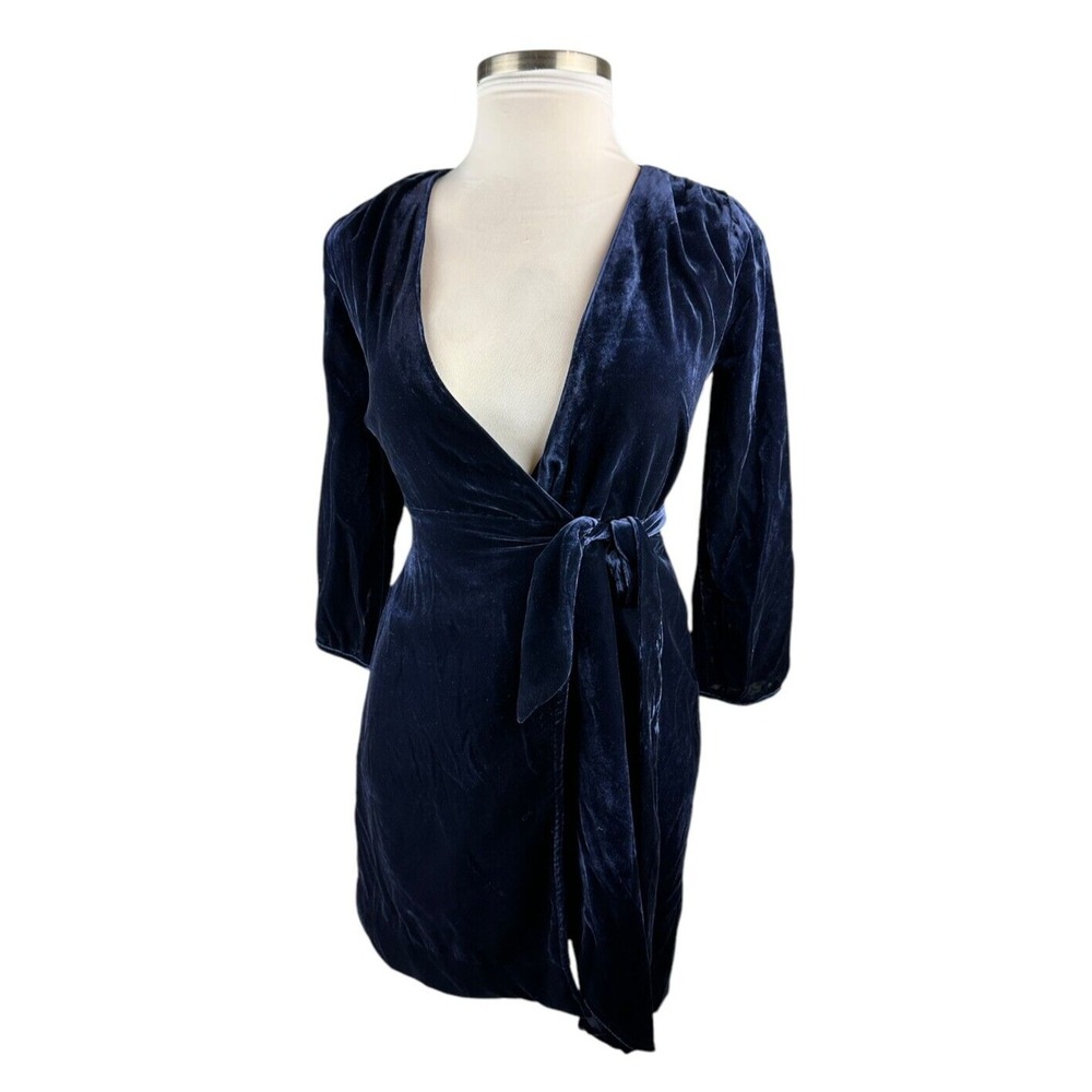 NEW J. Crew Velvet Wrap Dress Long Sleeve Drapy Navy Blue K0145 Size 0 Cocktail - Picture 15 of 16